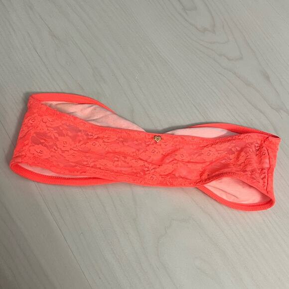 PINK Victoria’s Secret Neon Coral Bandeau Lace Bralette - Picture 4 of 5